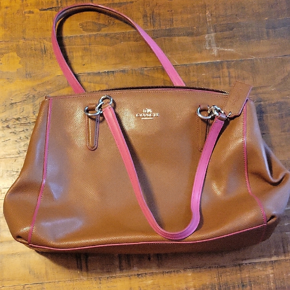 Coach Brown and Pink Shoulder Bag with Dual Handles